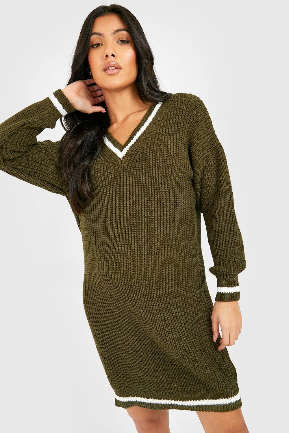 Maternity V Neck Knitted Sweater Dress