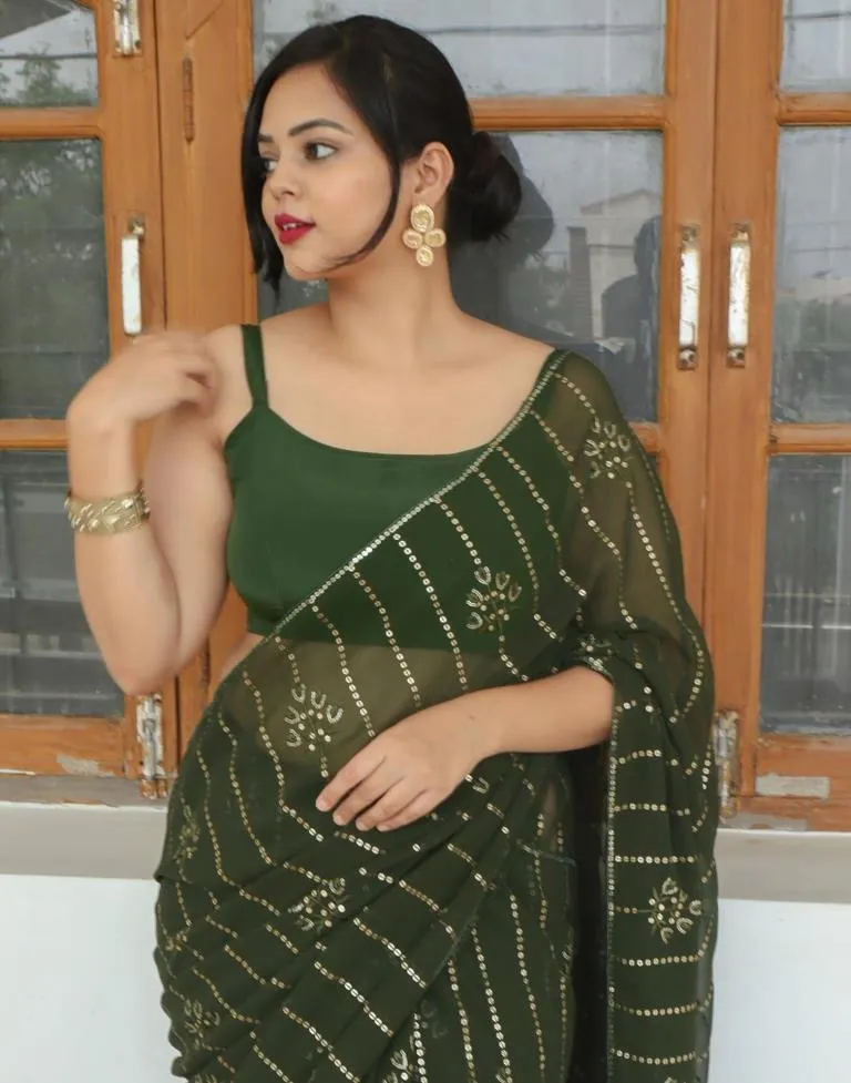 Mehandi Green Georgette Plain Sarees