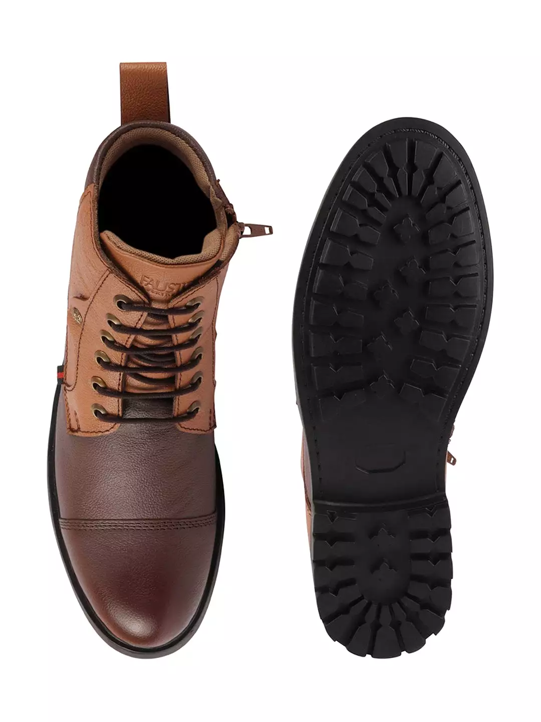 Men Brown Leather Lace Up High Top Boots