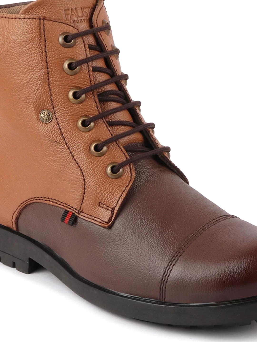 Men Brown Leather Lace Up High Top Boots