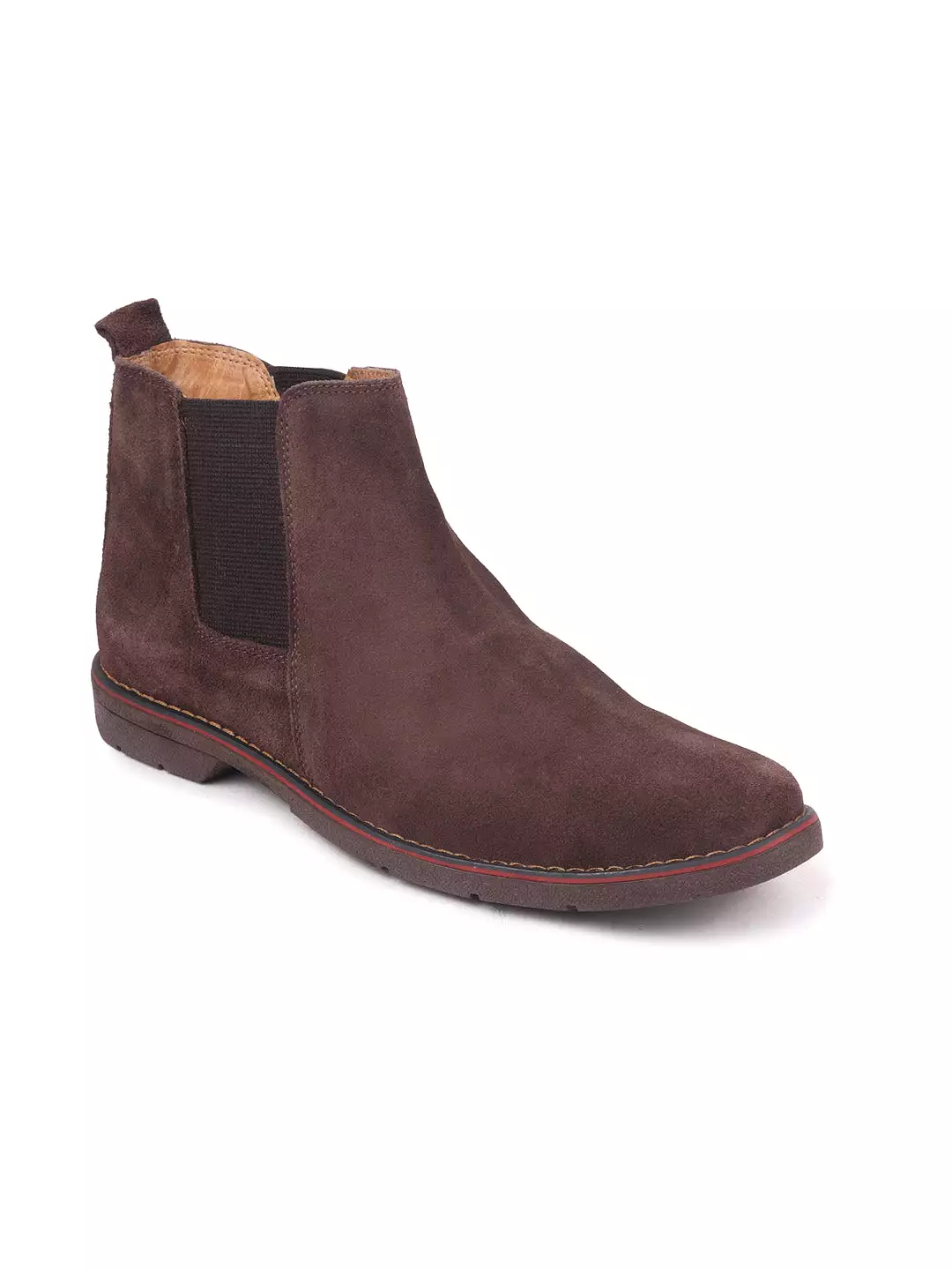 Men Brown Suede Leather Slip On Chelsea Boots