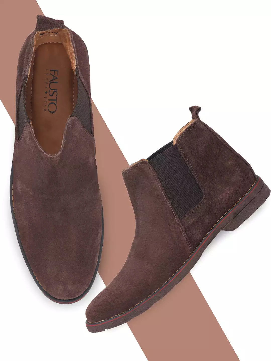 Men Brown Suede Leather Slip On Chelsea Boots