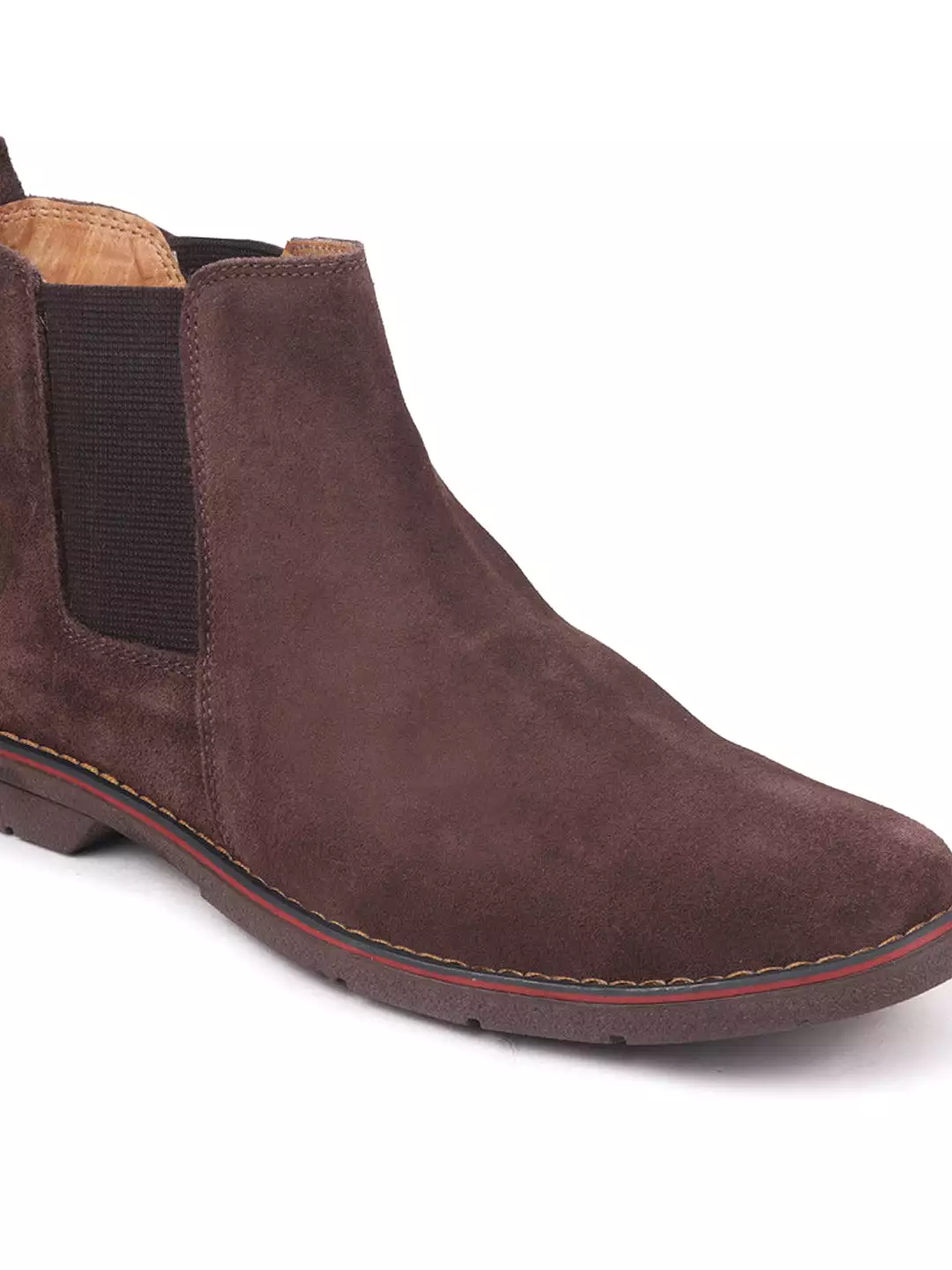 Men Brown Suede Leather Slip On Chelsea Boots