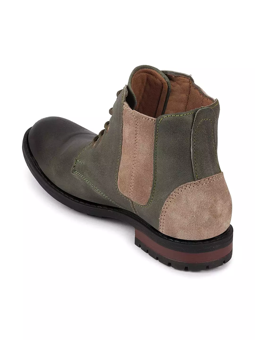 Men Olive Outdoor Leather Lace Up Chelsea Boots