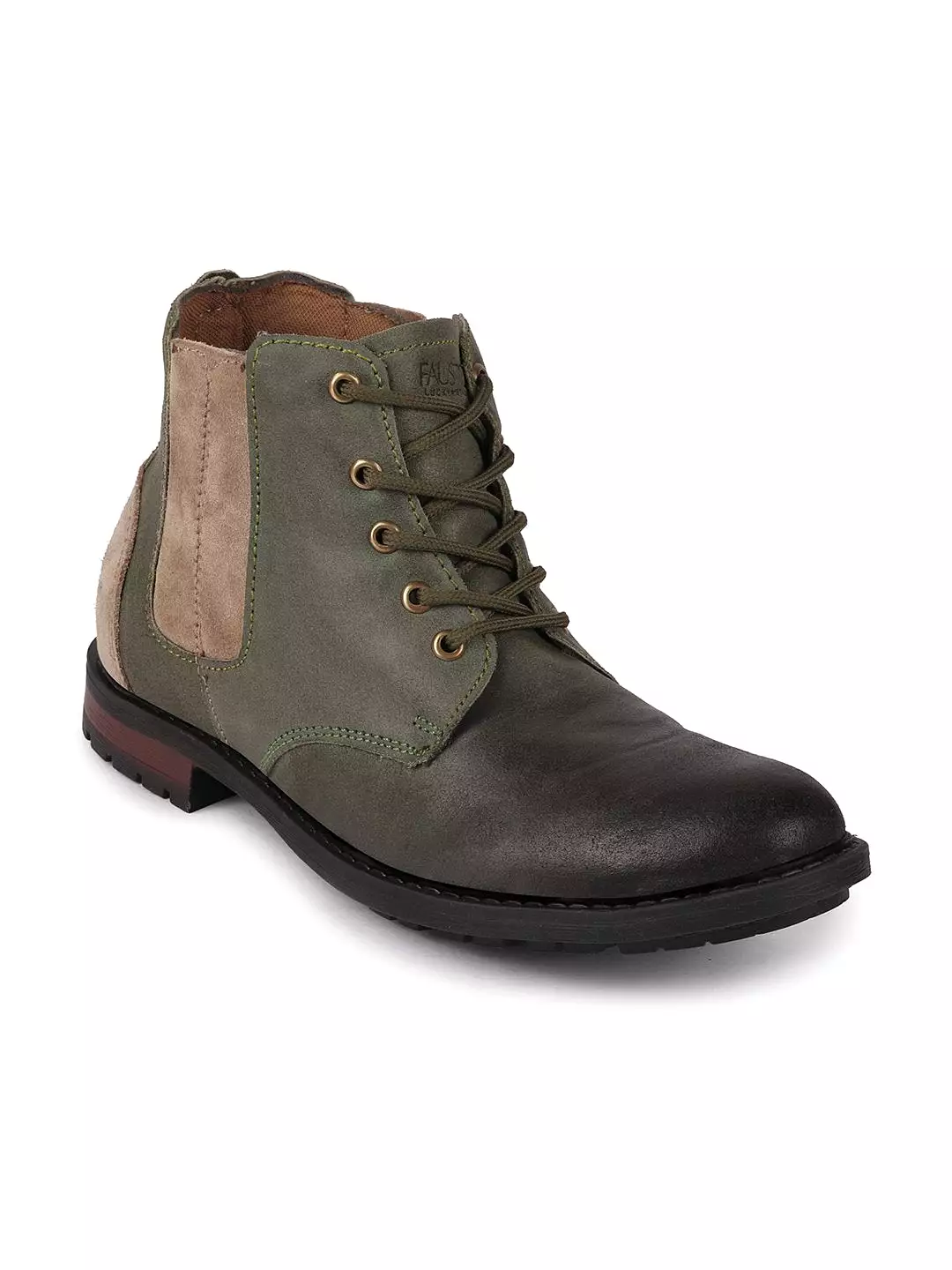 Men Olive Outdoor Leather Lace Up Chelsea Boots