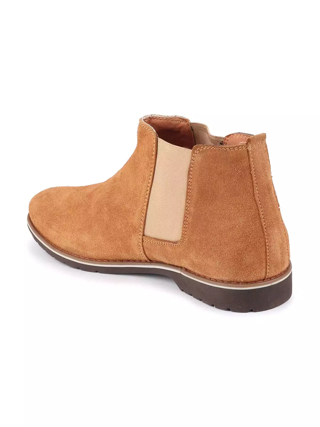 Men Tan Casual Suede Slip-On Boots