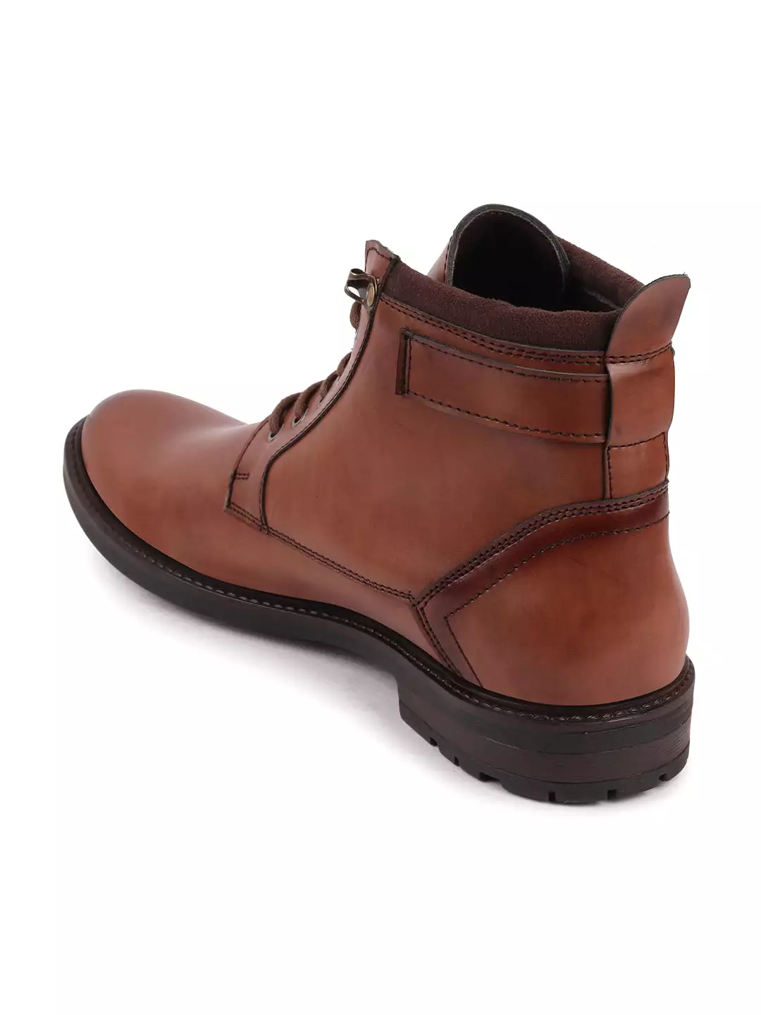 Men Tan High Ankle Buckle Boots