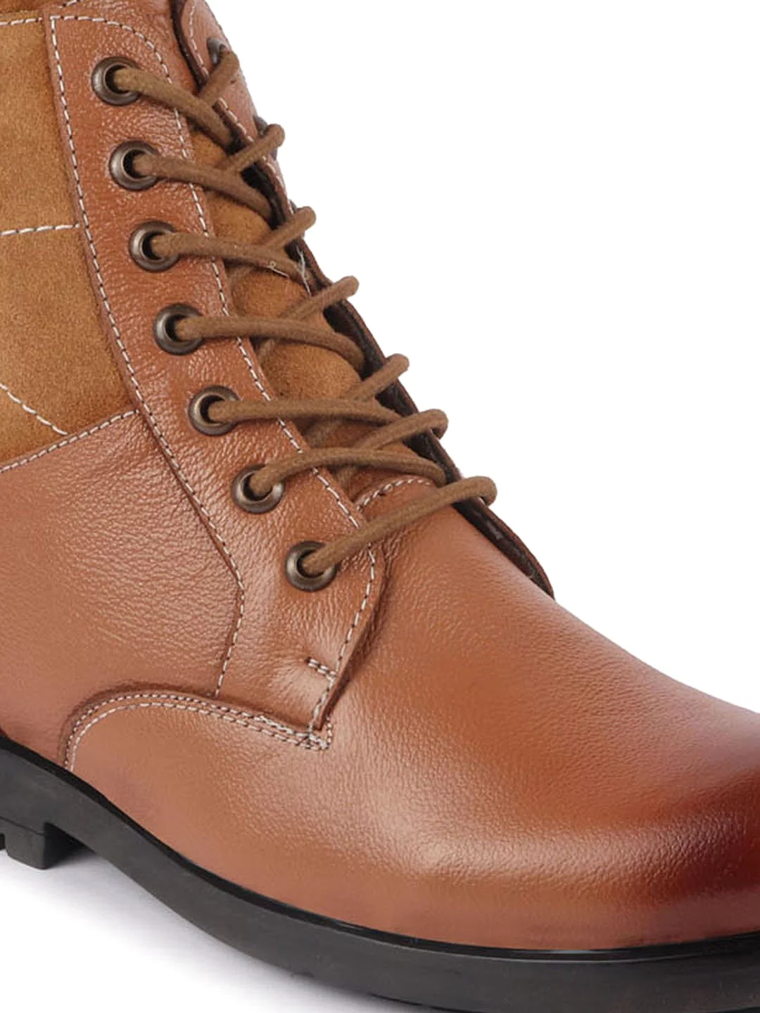 Men Tan Leather Lace Up High Top Boots