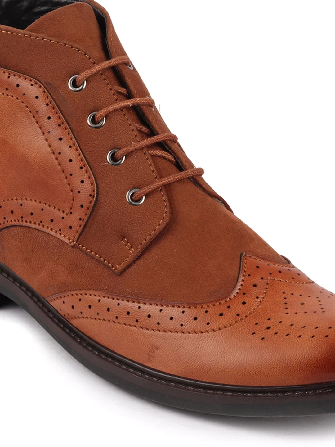 Men Tan Wingtip Lace Up Boots