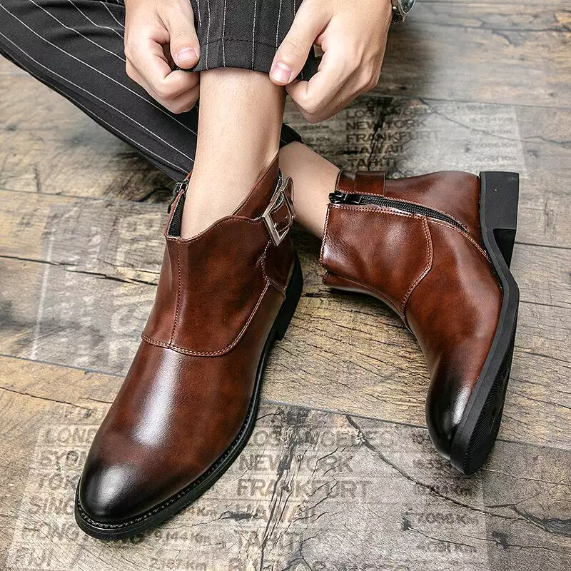 Men's Boots British Style Chelsea Boots Pointed Toe Leather Boots Thick Sole Black Luxury Brands Designer Men Boots