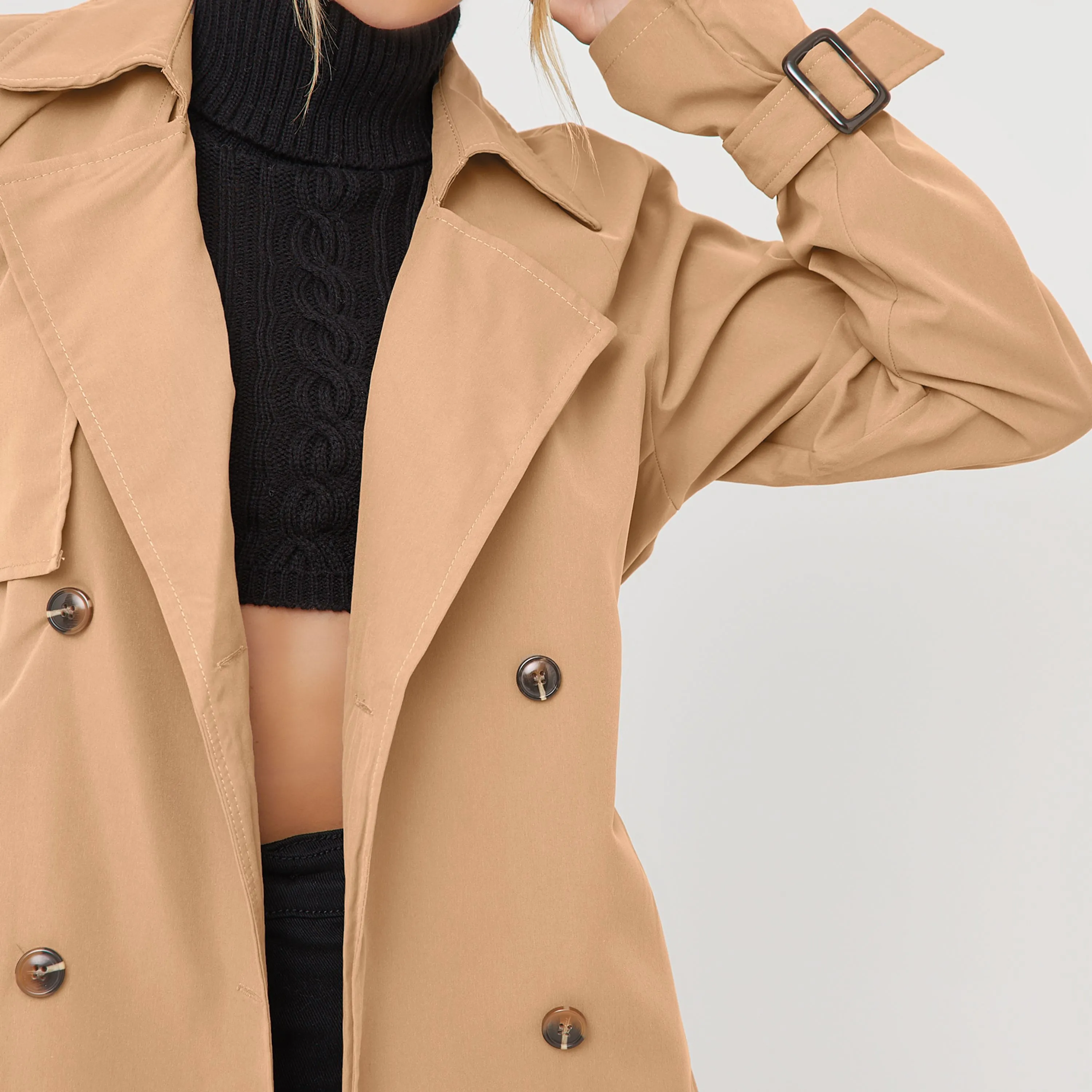 Mid Length Oversized Trench Coat In Stone