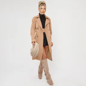 Mid Length Oversized Trench Coat In Stone