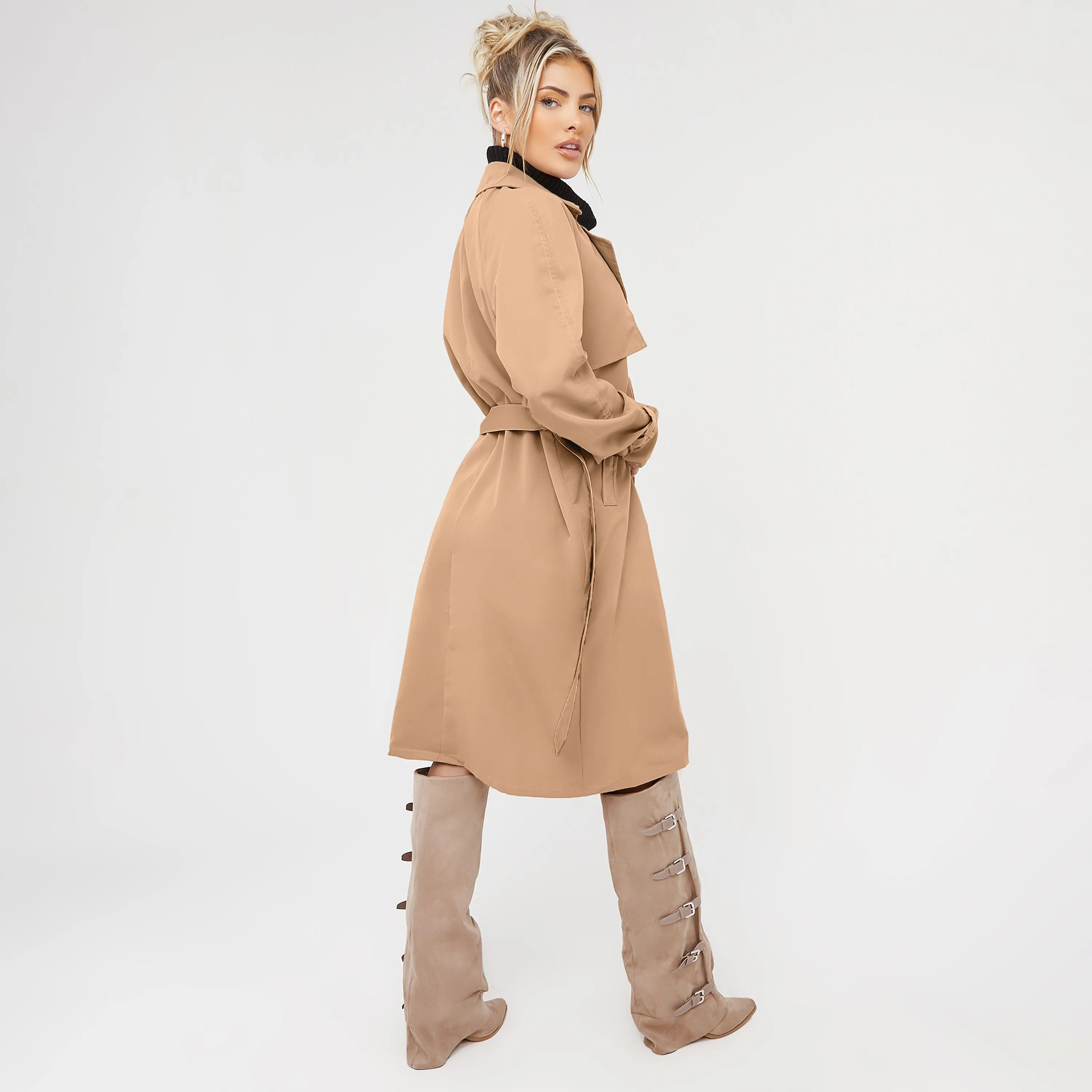 Mid Length Oversized Trench Coat In Stone