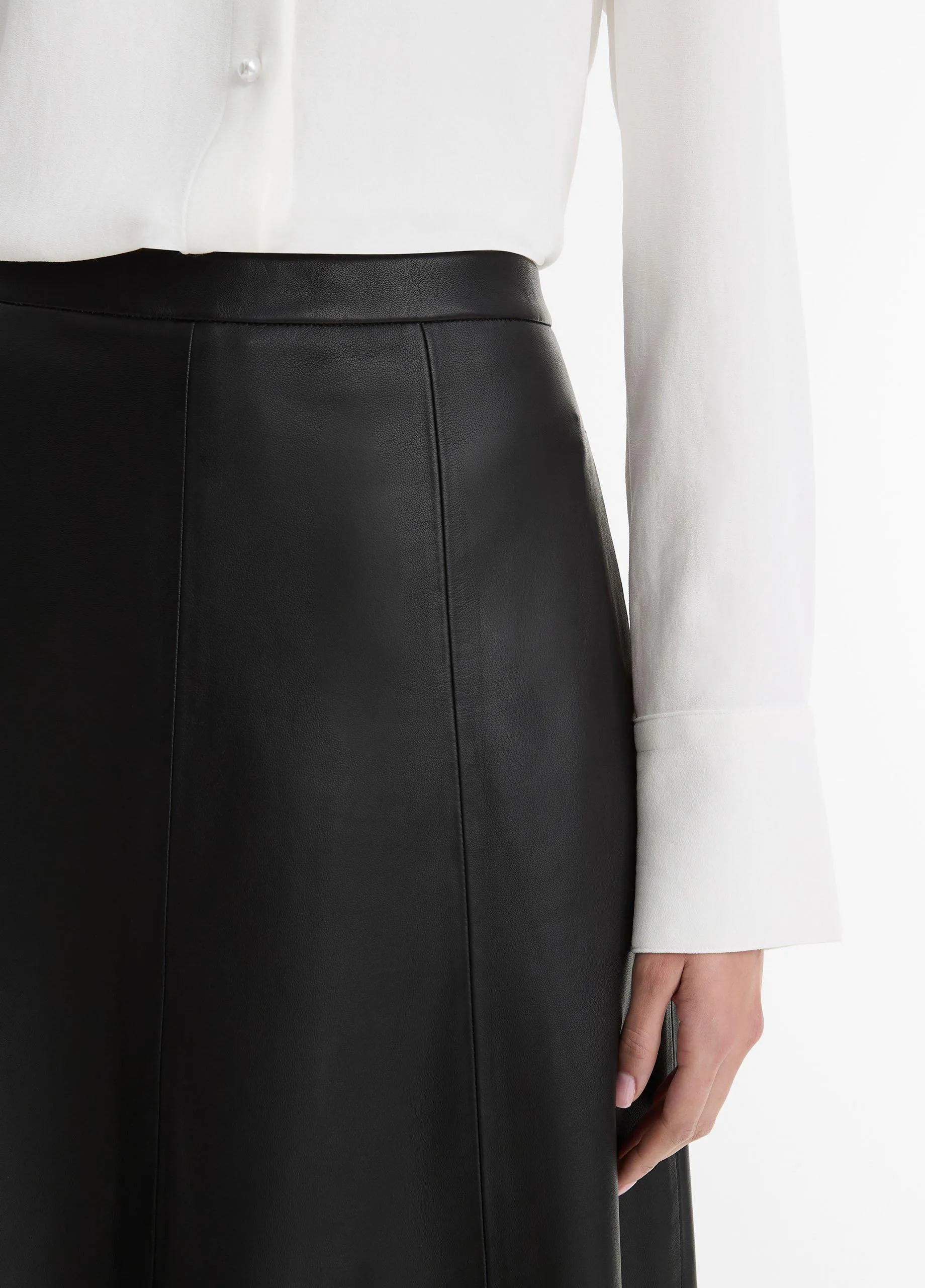 Mid-Rise Flared Leather Skirt