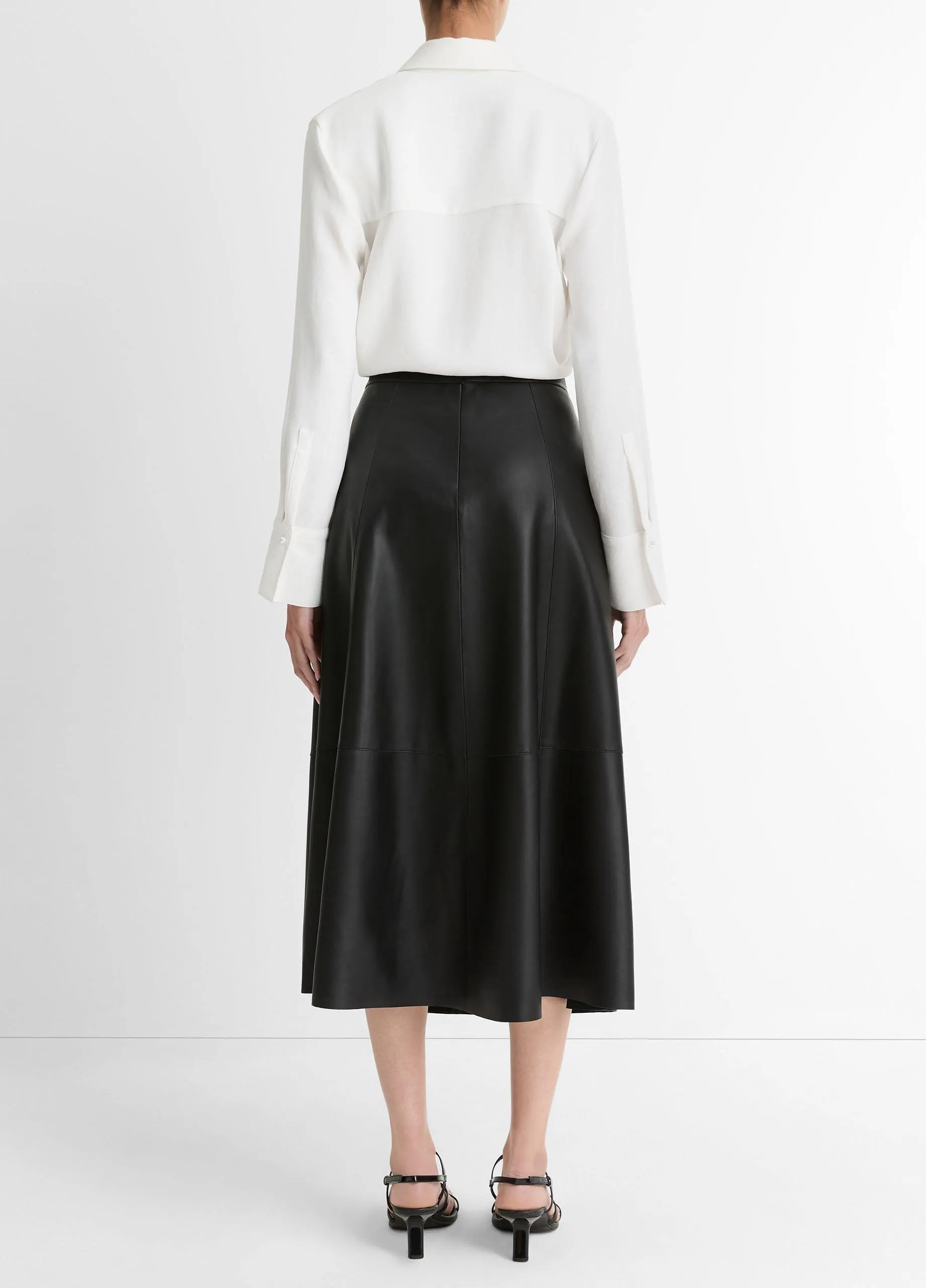 Mid-Rise Flared Leather Skirt