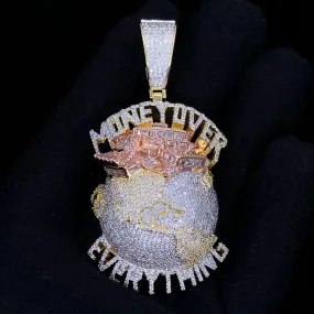 Money Over Everything Globe VVS CZ Hip Hop Iced Out Pendant