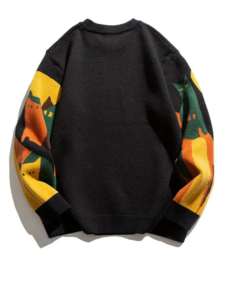 Moonnight Cat Abstract Crew Neck Sweater