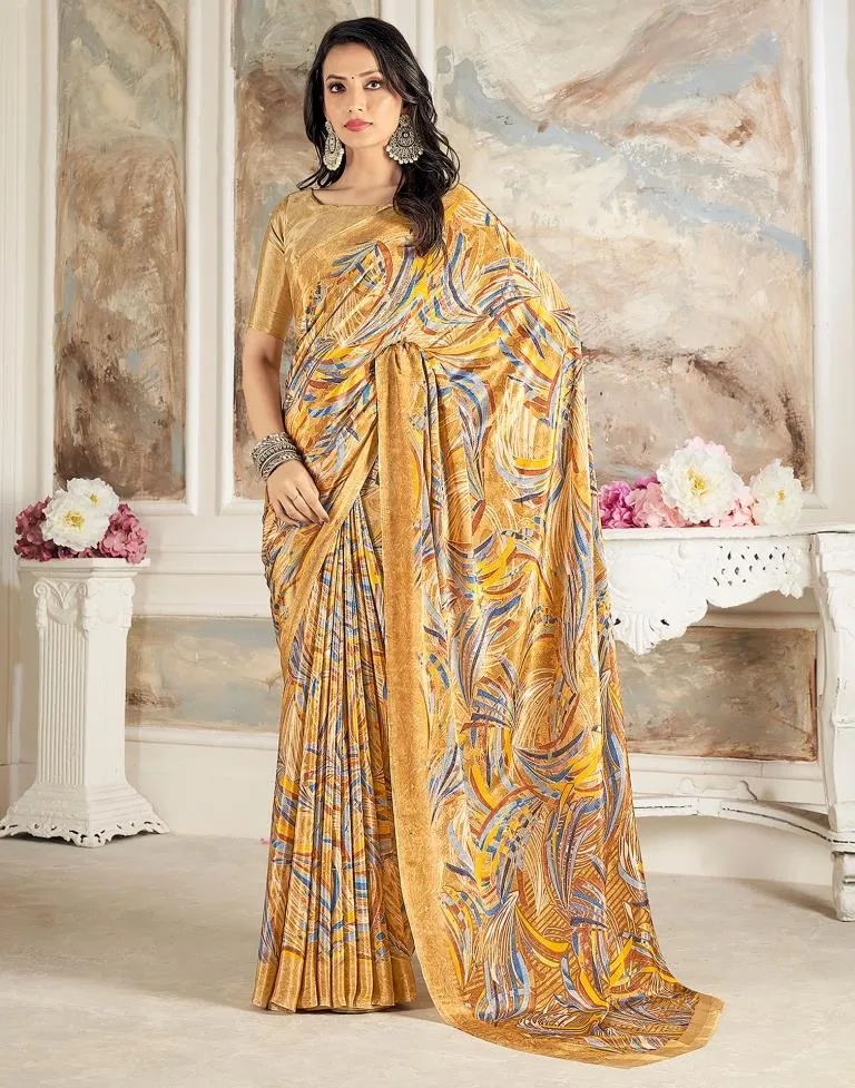 Mustard Silk Printed Sarees