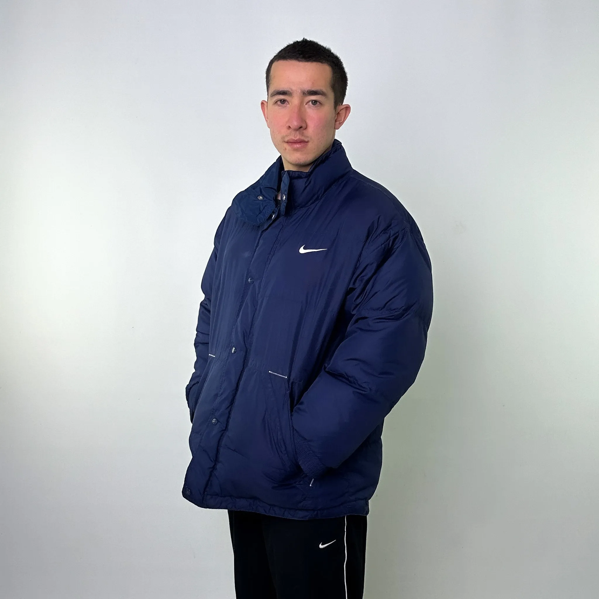 Navy Blue 90s NIKE Puffer Jacket Coat (XL)