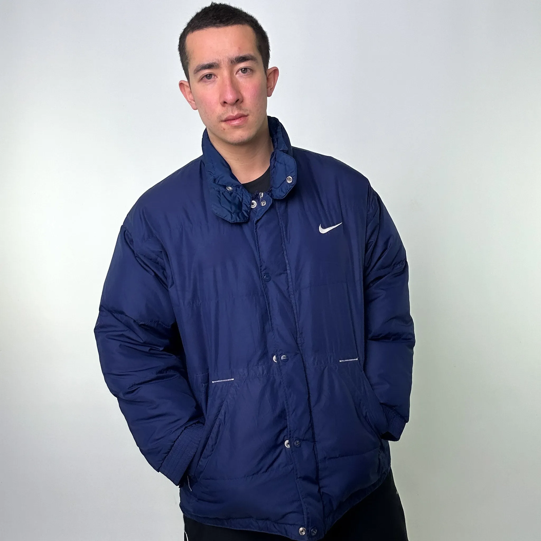 Navy Blue 90s NIKE Puffer Jacket Coat (XL)