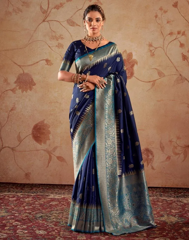 Navy Blue Silk Banarasi Sarees