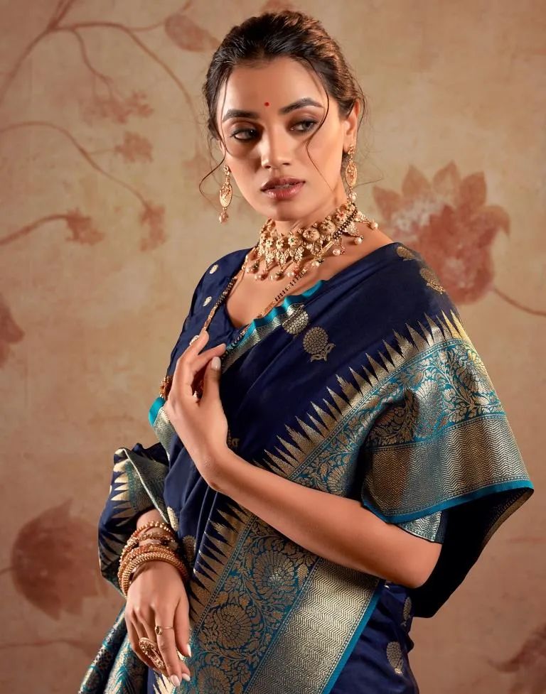 Navy Blue Silk Banarasi Sarees