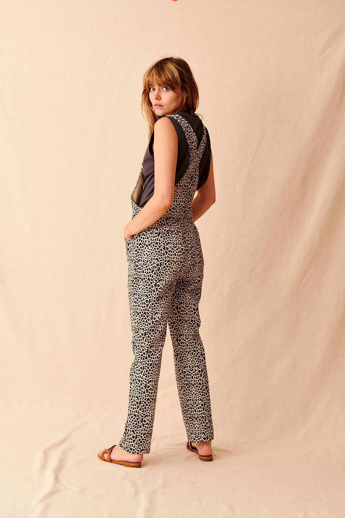 NUNO leopard print denim overalls: M