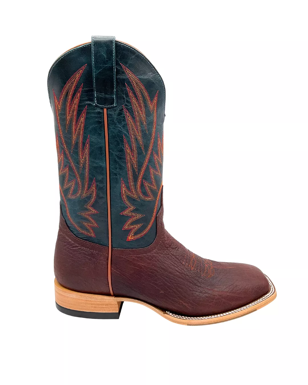 'Olathe' Men's 13 Top Hand Western Square Toe - Cowboy Comanche / Navy Explosion