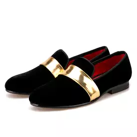 OneDrop Handmade Men Velvet Dress Shoes Gold Patent Leather Party Wedding Prom Loafer