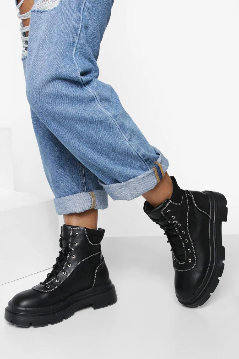 Padded Cuff Combat Boots