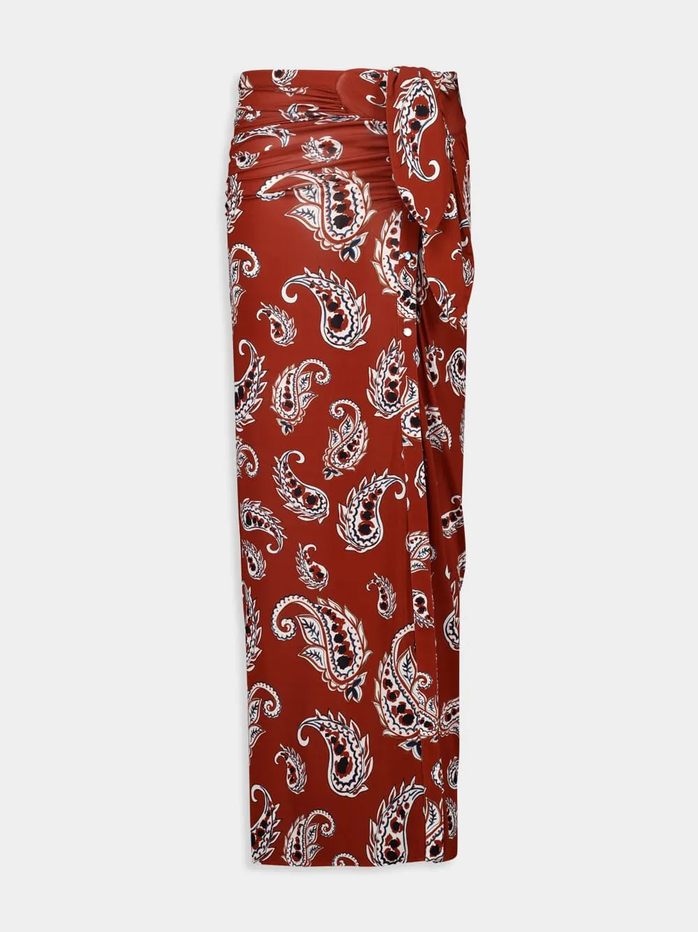 Paisley-Print Long Split Skirt