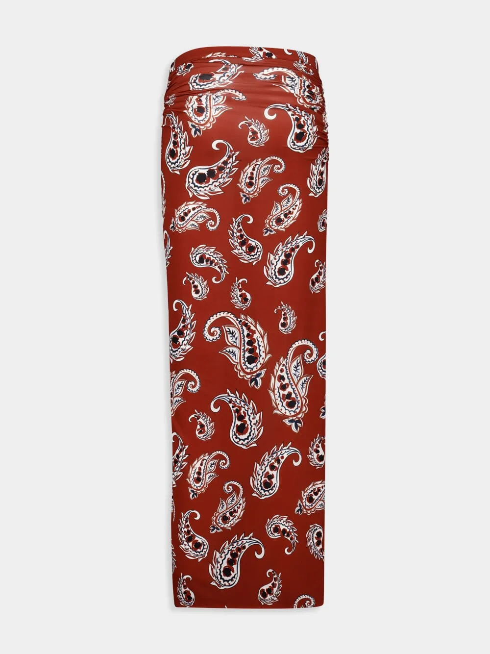 Paisley-Print Long Split Skirt