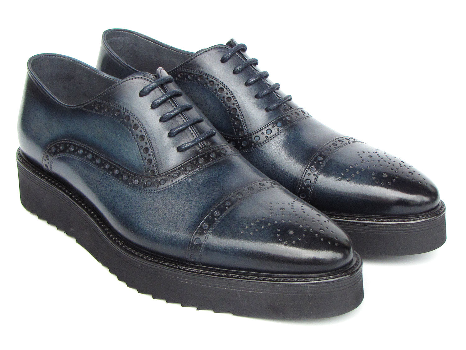 Paul Parkman Men's Smart Casual Cap Toe Oxford Shoes Navy Leather - 285-NVY-LTH