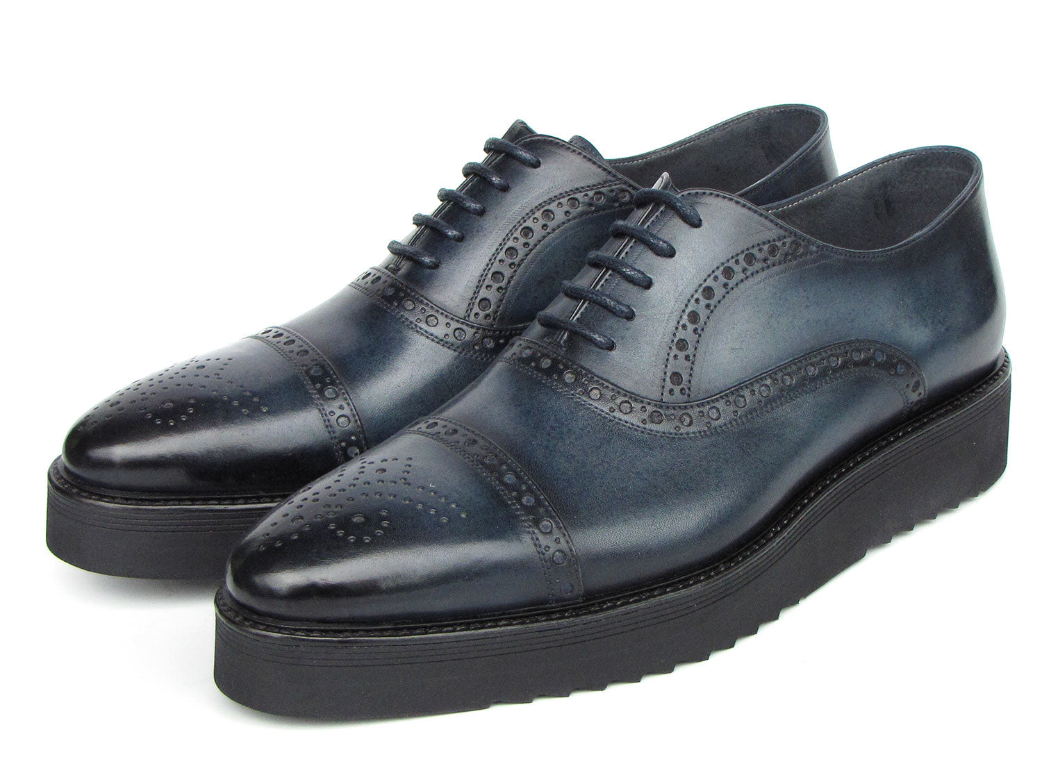 Paul Parkman Men's Smart Casual Cap Toe Oxford Shoes Navy Leather - 285-NVY-LTH