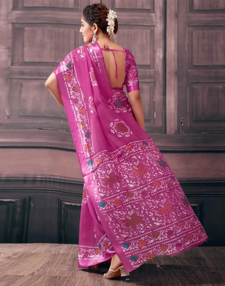 Pink Cotton Printed Sarees