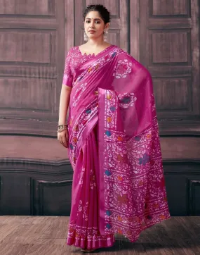 Pink Cotton Printed Sarees