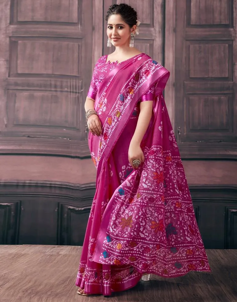 Pink Cotton Printed Sarees