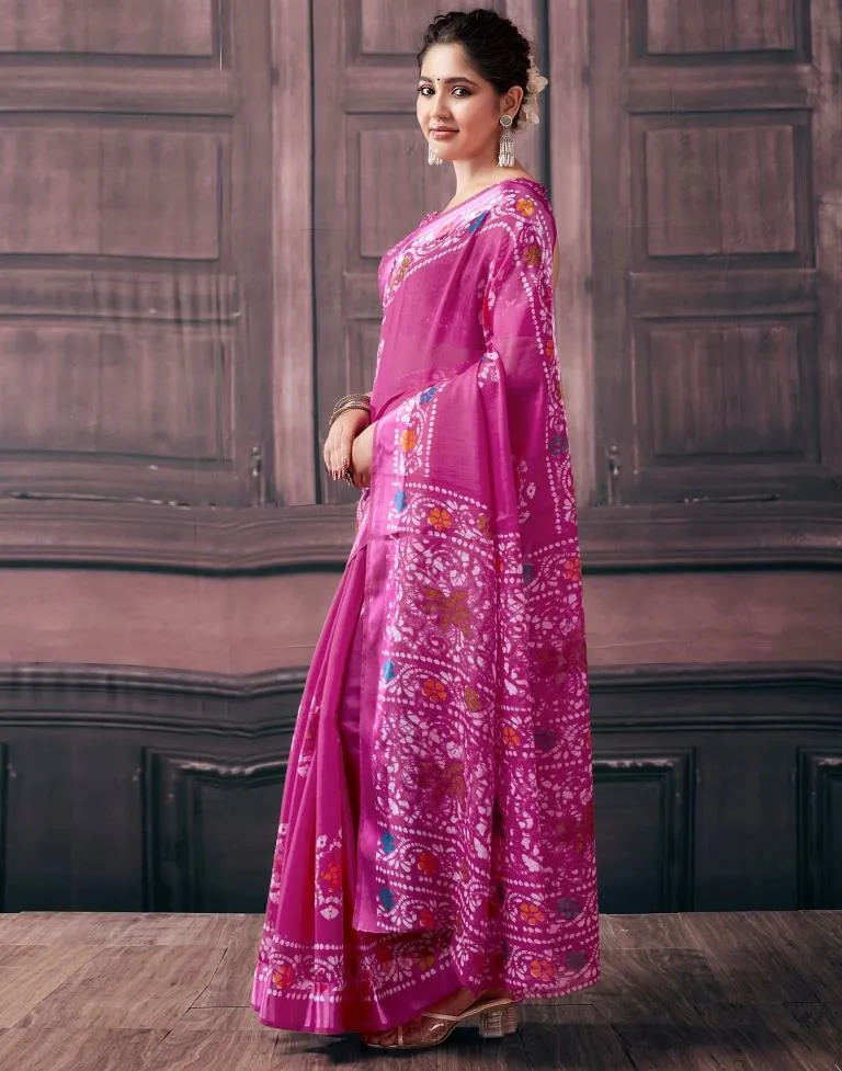 Pink Cotton Printed Sarees