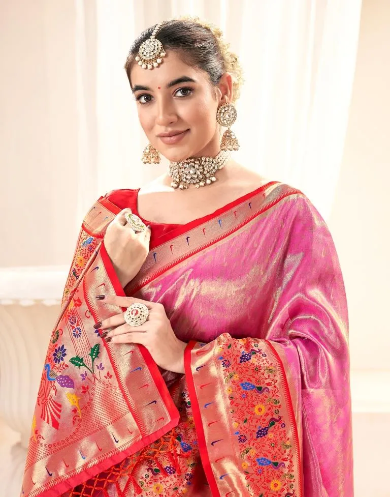 Pink Silk Woven Sarees