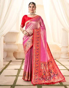 Pink Silk Woven Sarees