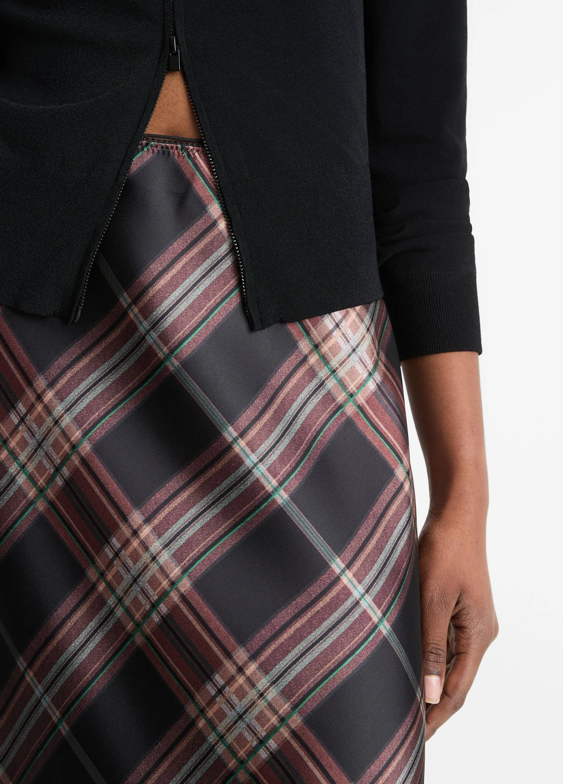 Plaid Satin Slip Skirt