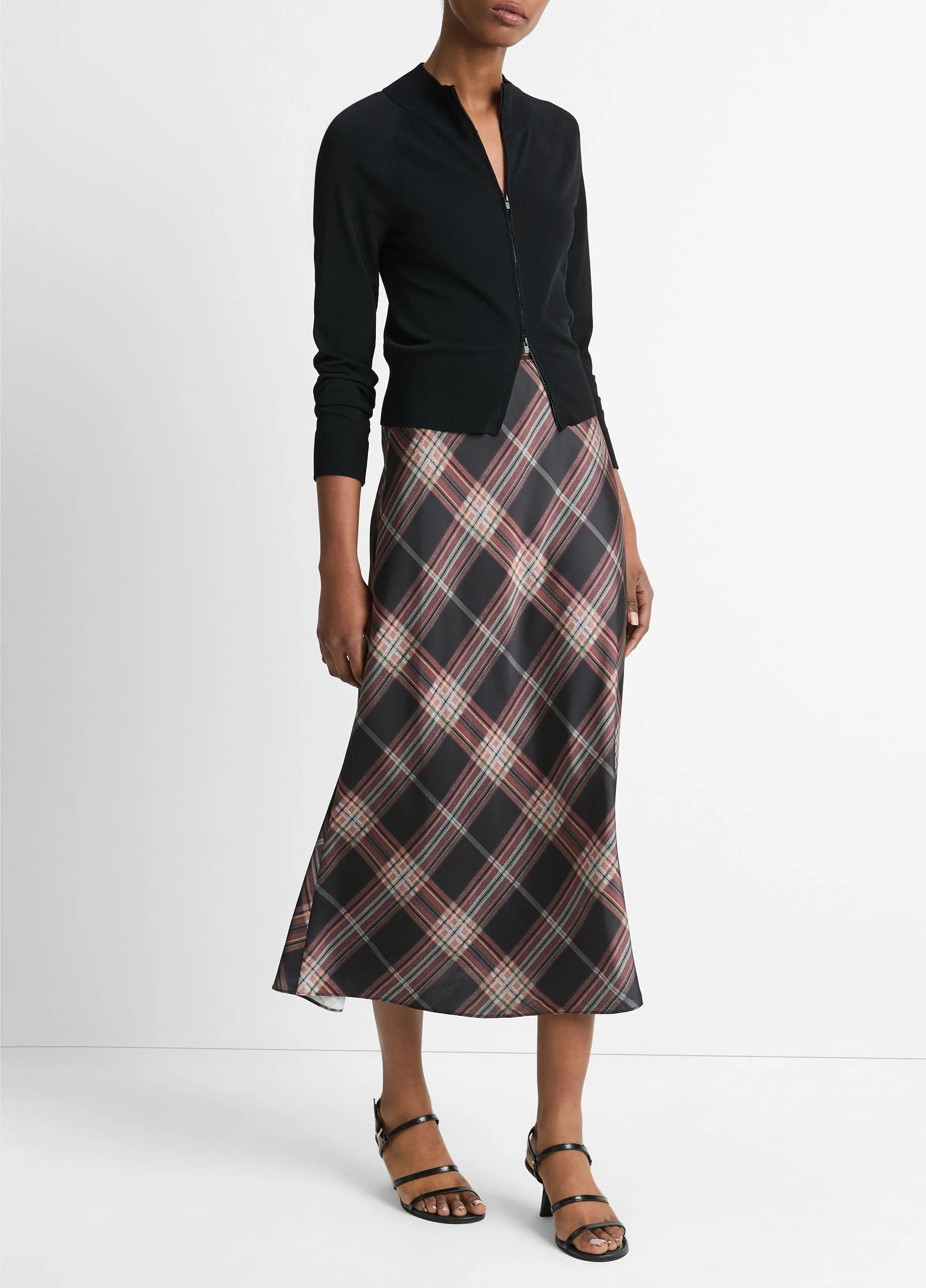 Plaid Satin Slip Skirt