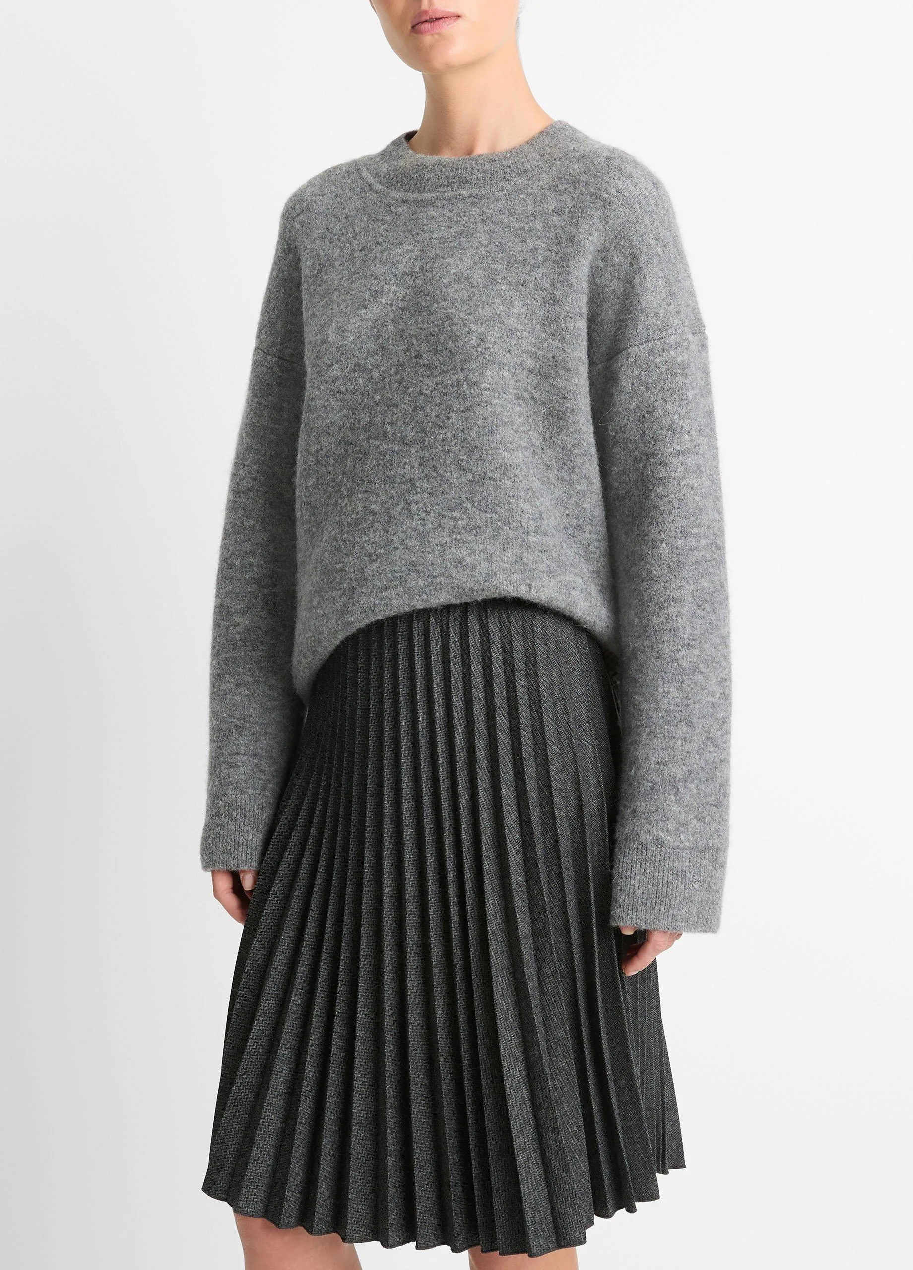 Pleated Italian Herringbone Wool-Blend Skirt