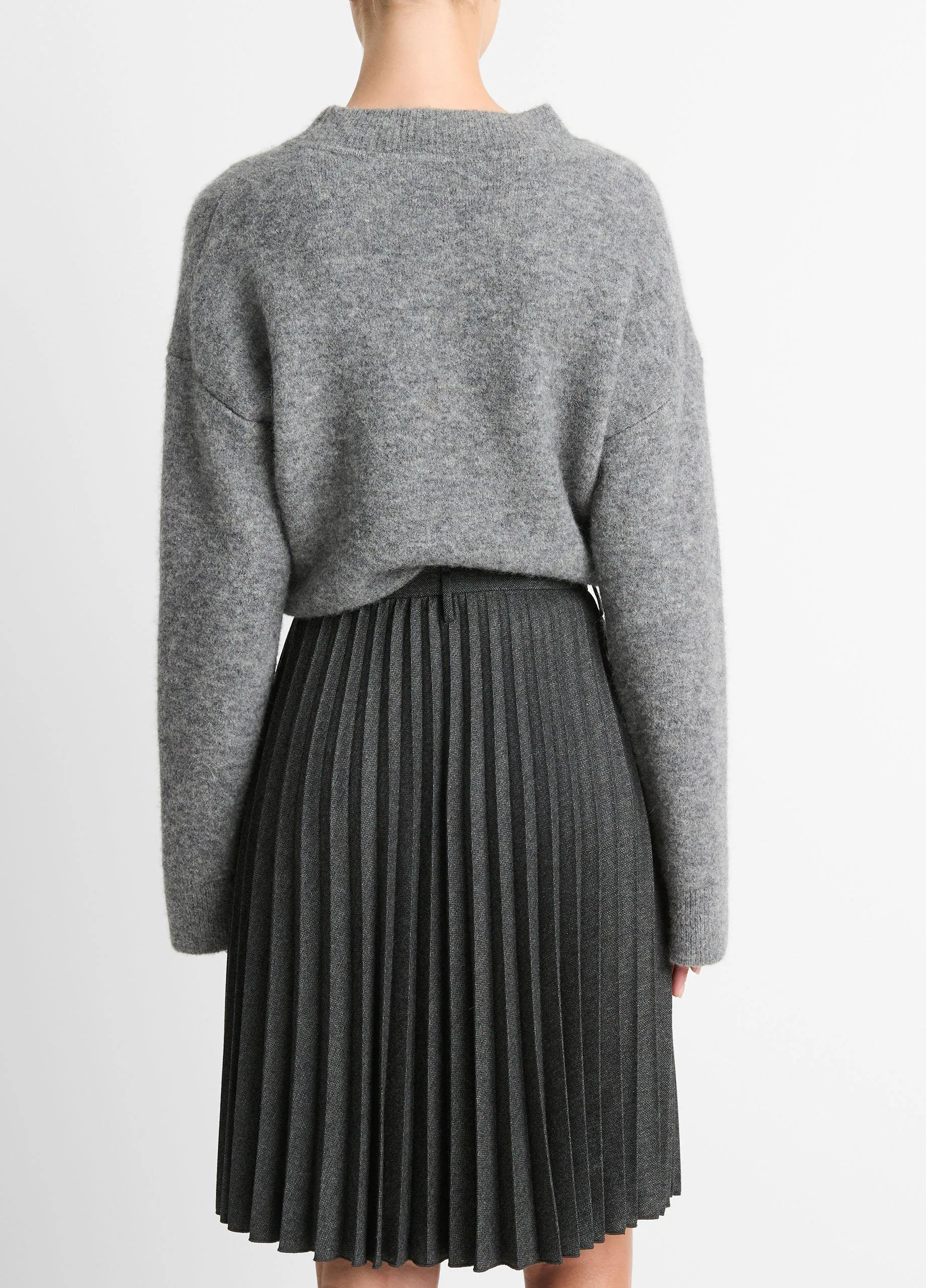 Pleated Italian Herringbone Wool-Blend Skirt