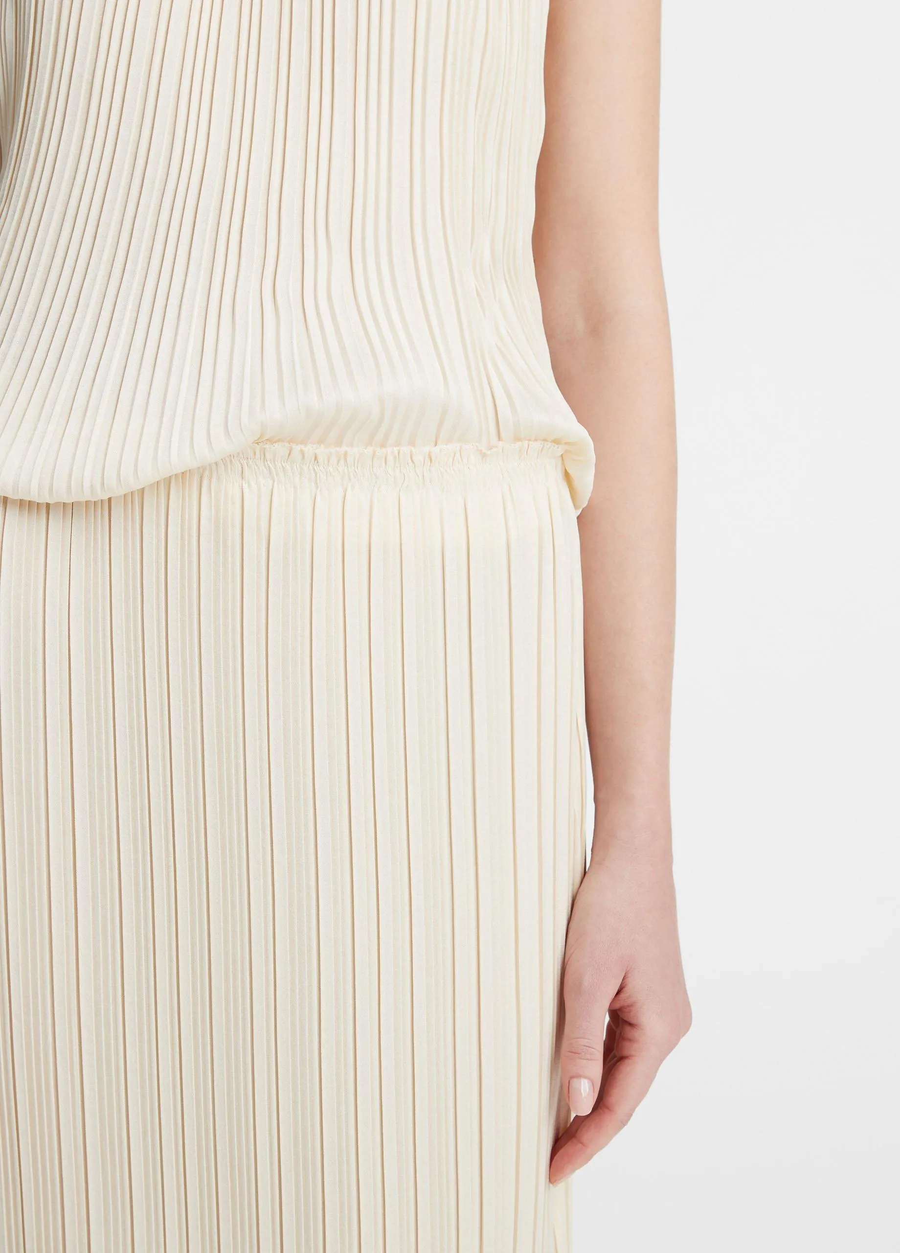 Pleated Satin Straight Pull-On Skirt