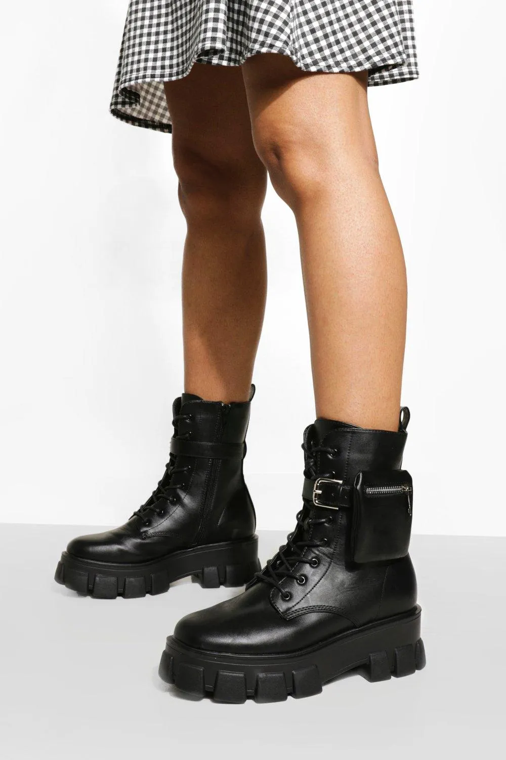 Pouch Detail Chunky Sole Combat Boots