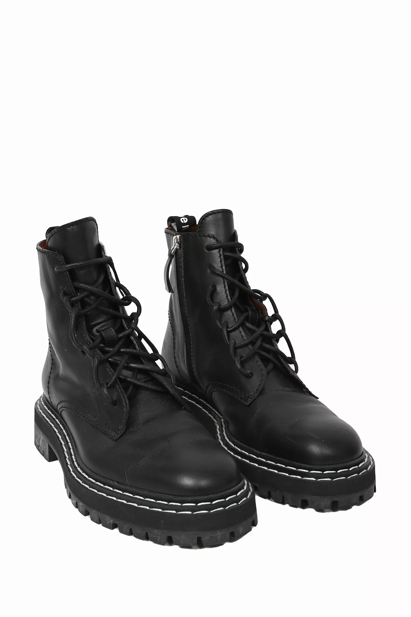 Proenza Schouler Black Leather Lace-Up Combat Boots Size 41