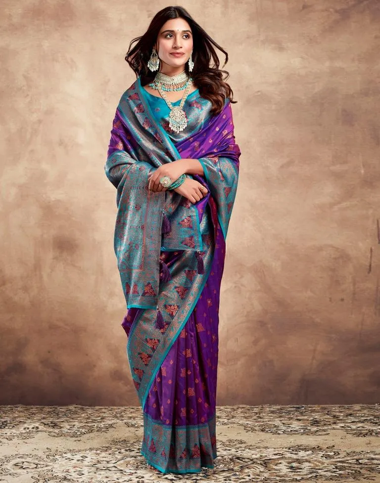 Purple Silk Plain Sarees