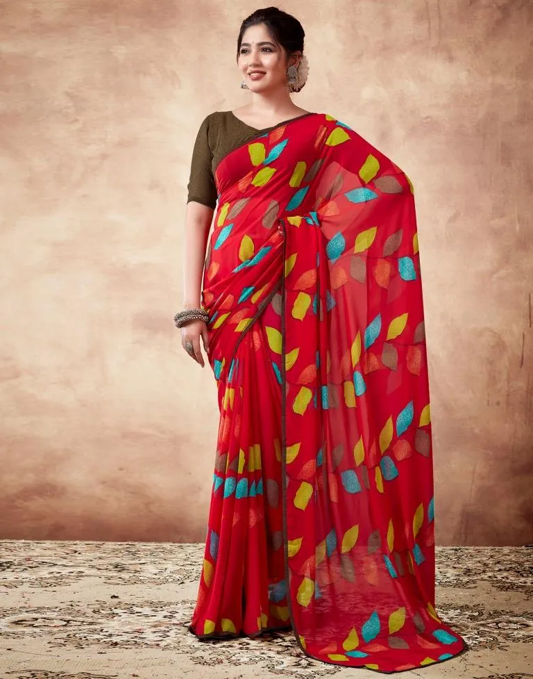 Red Georgette Printed Sarees