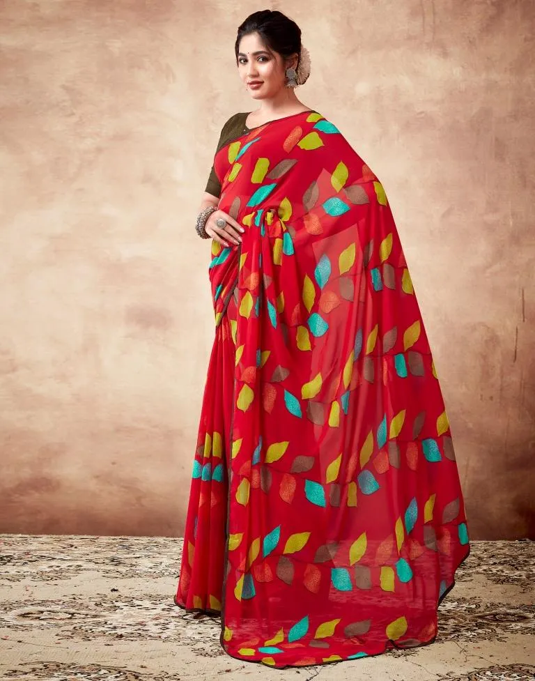 Red Georgette Printed Sarees